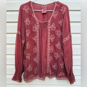 JOHNNY WAS Embroidered Blouse Rust Color. Excellent Condition